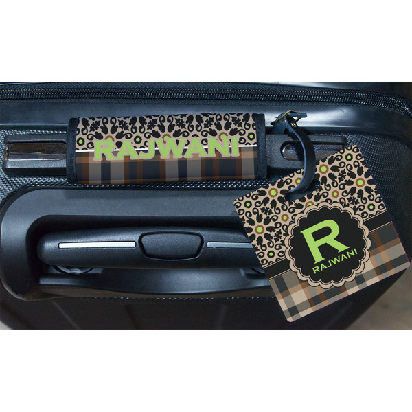 Moroccan Mosaic & Plaid Square Luggage Tag & Handle Wrap - In Context