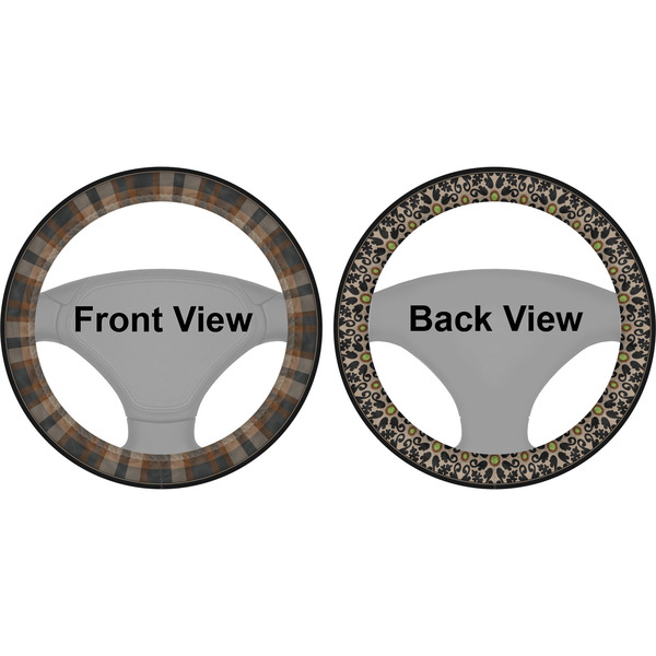 Moroccan Mosaic & Plaid Steering Wheel Cover- Front and Back