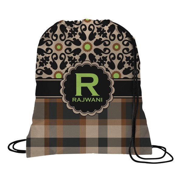 Custom Moroccan Mosaic & Plaid Drawstring Backpack - Small (Personalized)