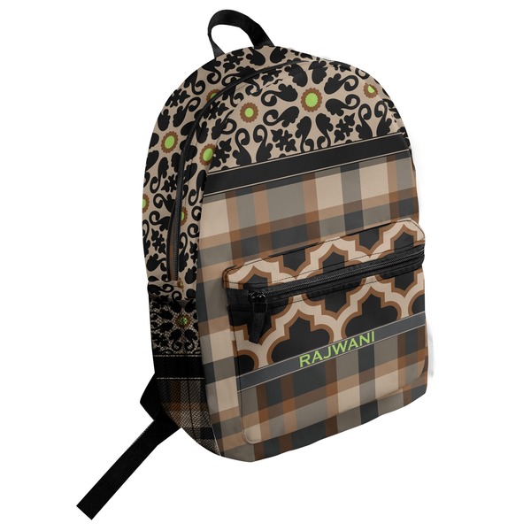Custom Moroccan Mosaic & Plaid Student Backpack (Personalized)
