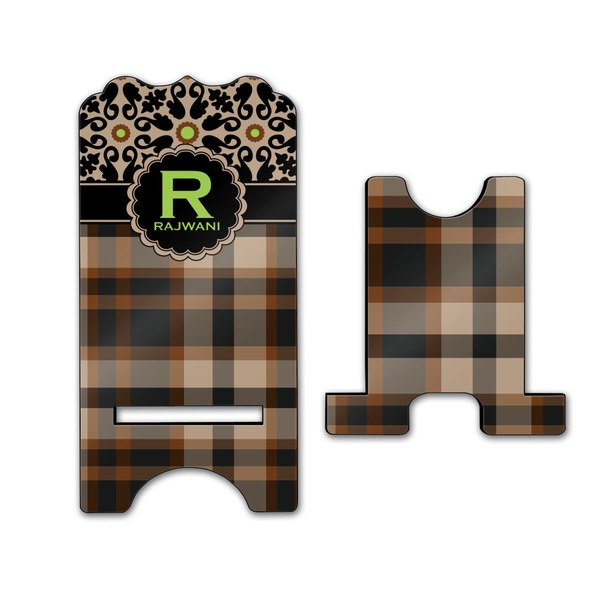 Moroccan Mosaic & Plaid Stylized Phone Stand - Front & Back - Large