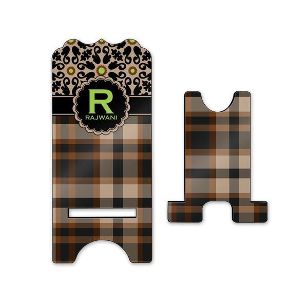 Moroccan Mosaic & Plaid Stylized Phone Stand - Front & Back - Small