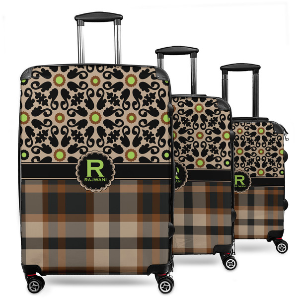 Custom Moroccan Mosaic & Plaid 3 Piece Luggage Set - 20" Carry On, 24" Medium Checked, 28" Large Checked (Personalized)