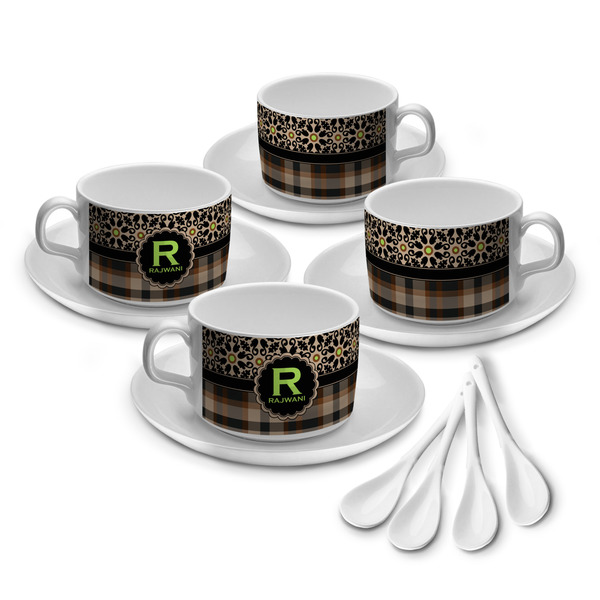 Custom Moroccan Mosaic & Plaid Tea Cup - Set of 4 (Personalized)