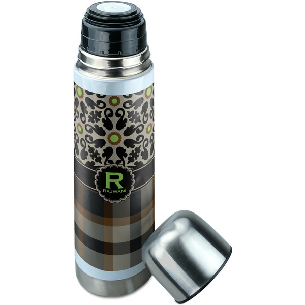 Moroccan Mosaic & Plaid Thermos - Lid Off
