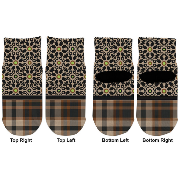 Moroccan Mosaic & Plaid Toddler Ankle Socks - Double Pair - Front and Back - Apvl