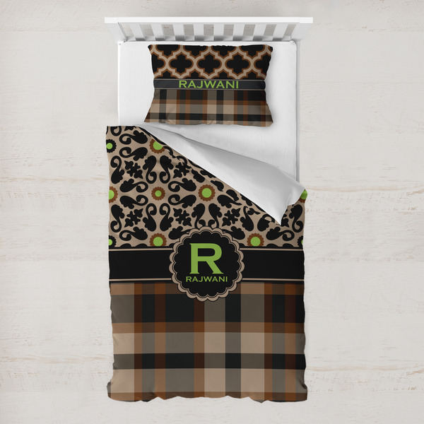 Custom Moroccan Mosaic & Plaid Toddler Bedding Set - With Pillowcase (Personalized)