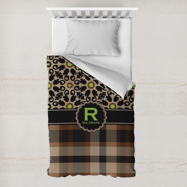 Custom Moroccan Mosaic & Plaid Toddler Duvet Cover w/ Name and Initial