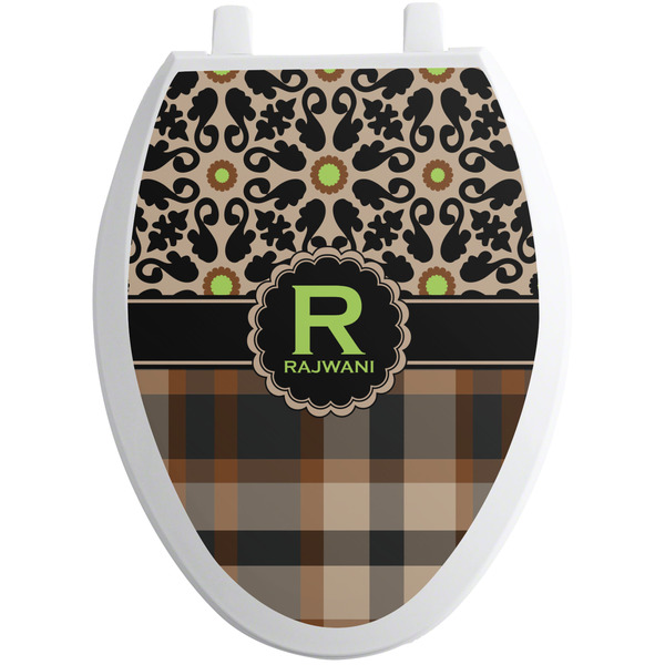 Custom Moroccan Mosaic & Plaid Toilet Seat Decal - Elongated (Personalized)
