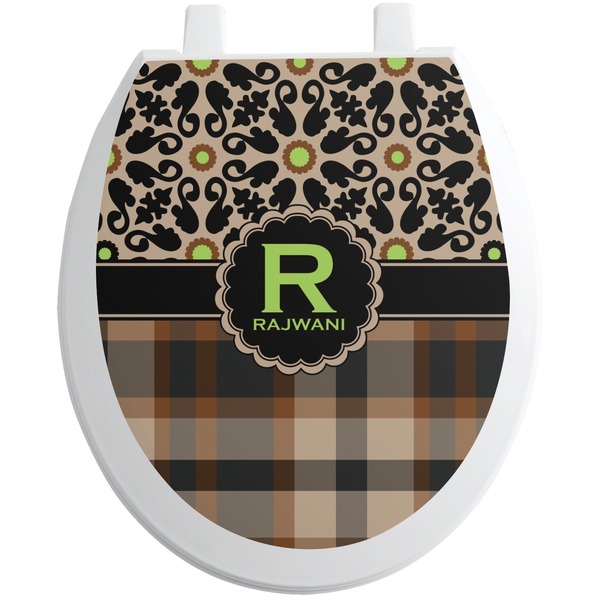 Custom Moroccan Mosaic & Plaid Toilet Seat Decal - Round (Personalized)