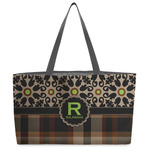 Moroccan Mosaic & Plaid Beach Totes Bag - w/ Black Handles (Personalized)