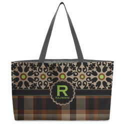 Moroccan Mosaic & Plaid Beach Totes Bag - w/ Black Handles (Personalized)