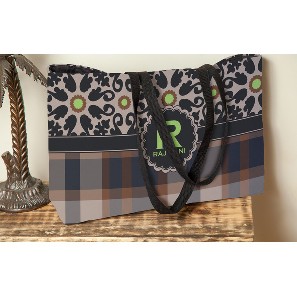 Moroccan Mosaic & Plaid Tote w/Black Handles - Lifestyle View