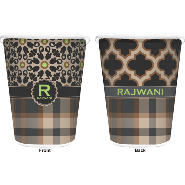 Moroccan Mosaic & Plaid Trash Can White - Front and Back - Apvl