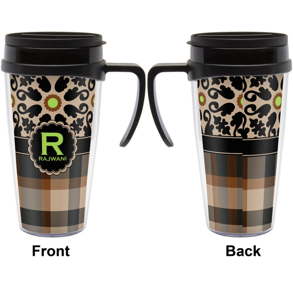 Moroccan Mosaic & Plaid Travel Mug with Black Handle - Approval