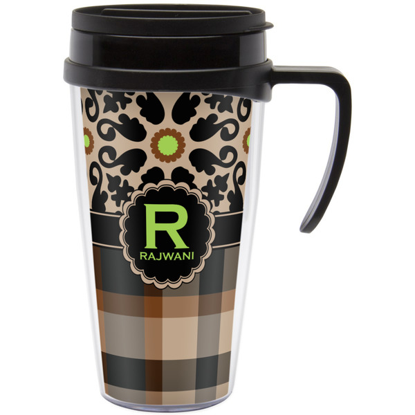 Custom Moroccan Mosaic & Plaid Acrylic Travel Mug with Handle (Personalized)
