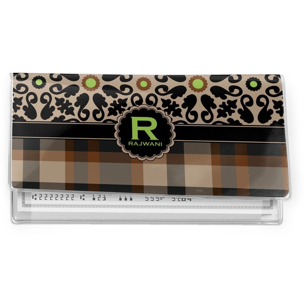 Custom Moroccan Mosaic & Plaid Vinyl Checkbook Cover (Personalized)