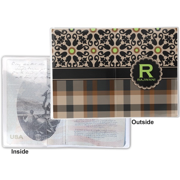Moroccan Mosaic & Plaid Vinyl Passport Holder - Flat Front and Back