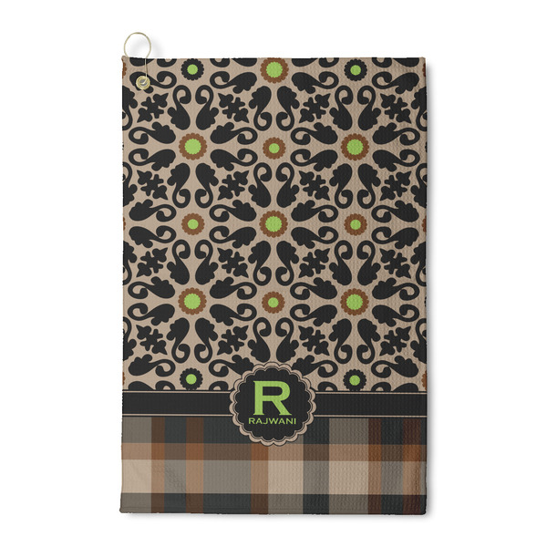 Custom Moroccan Mosaic & Plaid Waffle Weave Golf Towel (Personalized)