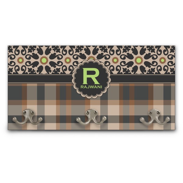 Custom Moroccan Mosaic & Plaid Wall Mounted Coat Rack (Personalized)