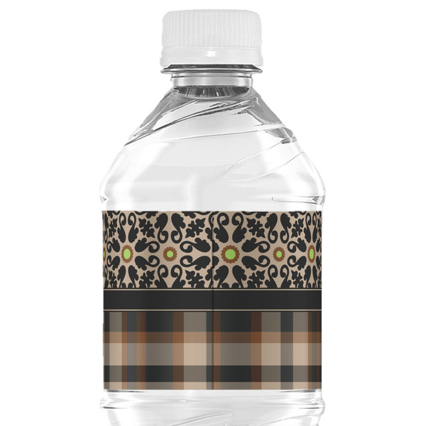 Moroccan Mosaic & Plaid Water Bottle Label - Back View