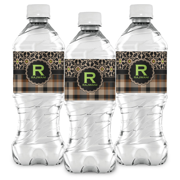 Moroccan Mosaic & Plaid Water Bottle Labels - Front View