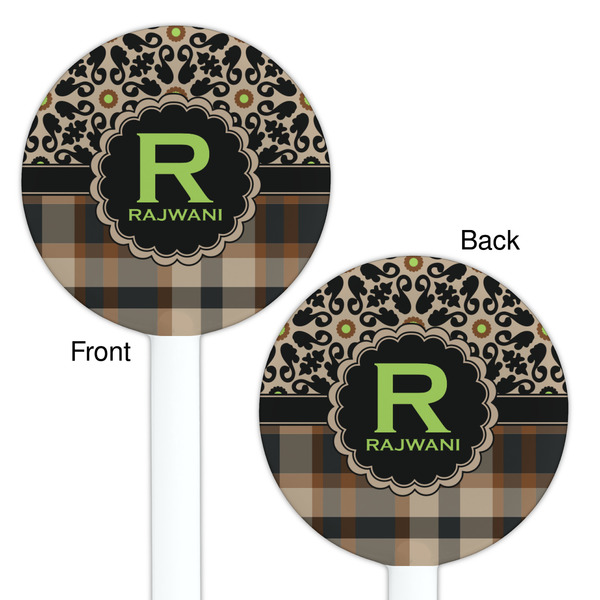 Moroccan Mosaic & Plaid White Plastic 5.5" Stir Stick - Double Sided - Round - Front & Back