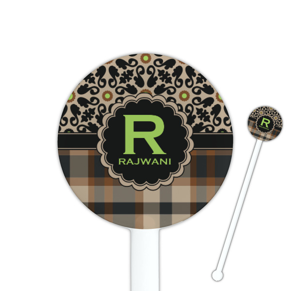 Custom Moroccan Mosaic & Plaid 5.5" Round Plastic Stir Sticks - White - Single Sided (Personalized)