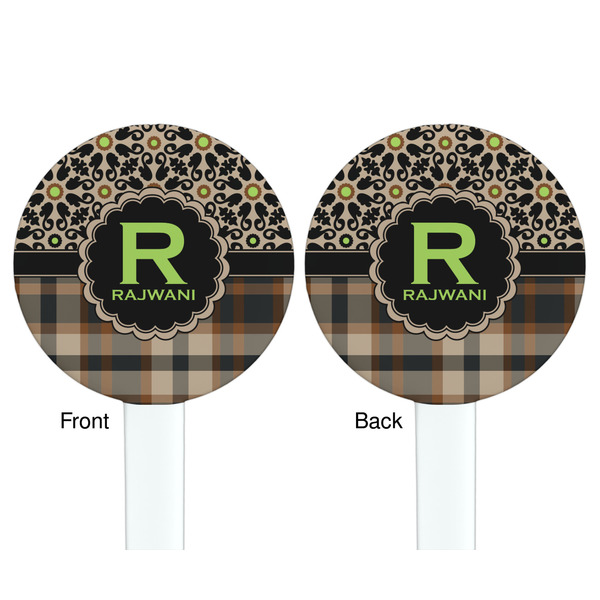 Moroccan Mosaic & Plaid White Plastic 7" Stir Stick - Double Sided - Round - Front & Back