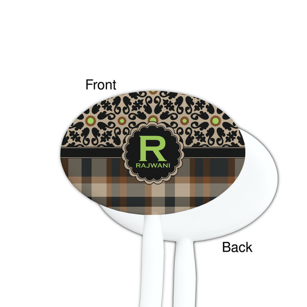 Moroccan Mosaic & Plaid White Plastic 7" Stir Stick - Single Sided - Oval - Front & Back