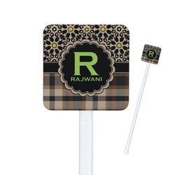 Moroccan Mosaic & Plaid Square Plastic Stir Sticks (Personalized)