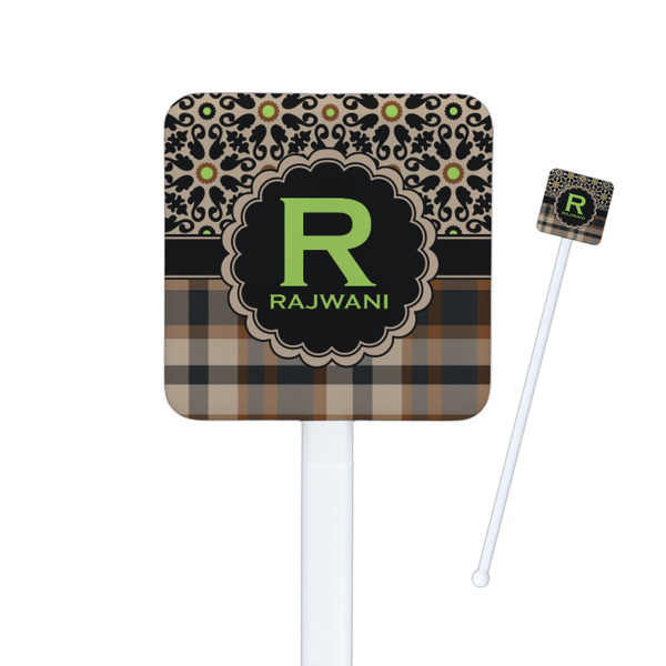 Custom Moroccan Mosaic & Plaid Square Plastic Stir Sticks - Single Sided (Personalized)
