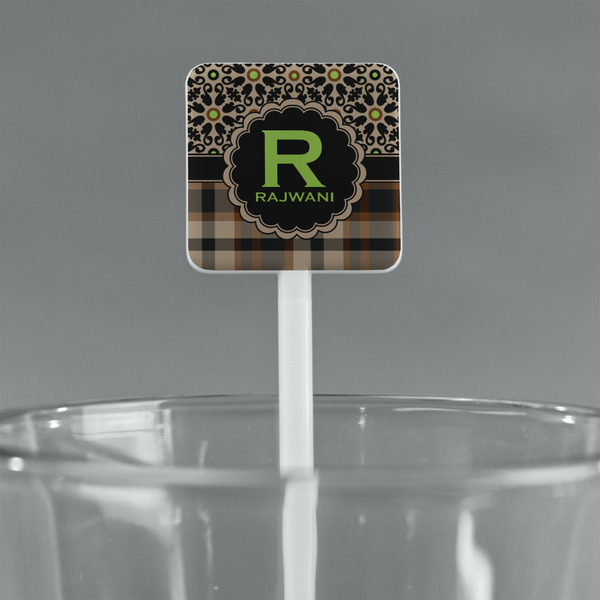 Moroccan Mosaic & Plaid White Plastic Stir Stick - Square - Main