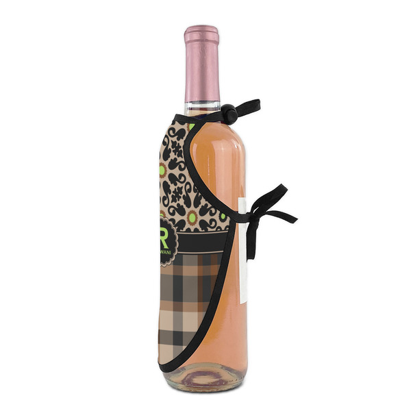 Moroccan Mosaic & Plaid Wine Bottle Apron - DETAIL WITH CLIP ON NECK