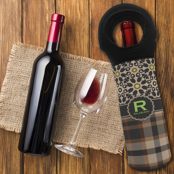 Moroccan Mosaic & Plaid Wine Tote Bag - FLATLAY