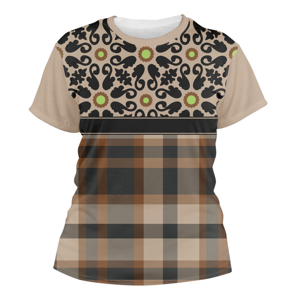 Custom Moroccan Mosaic & Plaid Women's Crew T-Shirt - Medium