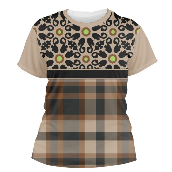 Custom Moroccan Mosaic & Plaid Women's Crew T-Shirt - Small