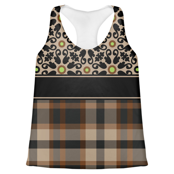 Custom Moroccan Mosaic & Plaid Womens Racerback Tank Top - 2X Large