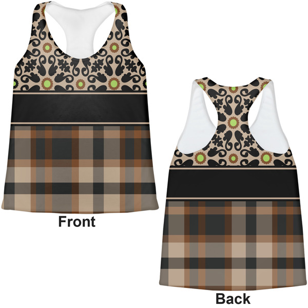 Moroccan Mosaic & Plaid Womens Racerback Tank Tops - Medium - Front and Back