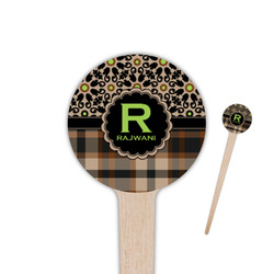 Moroccan Mosaic & Plaid 4" Round Wooden Food Picks - Double Sided (Personalized)