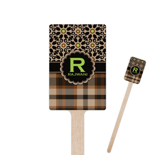Custom Moroccan Mosaic & Plaid 6.25" Rectangle Wooden Stir Sticks - Double Sided (Personalized)