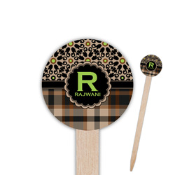 Moroccan Mosaic & Plaid 6" Round Wooden Food Picks - Double Sided (Personalized)