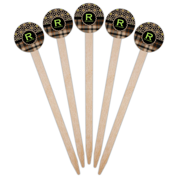 Moroccan Mosaic & Plaid Wooden 6" Food Pick - Round - Fan View