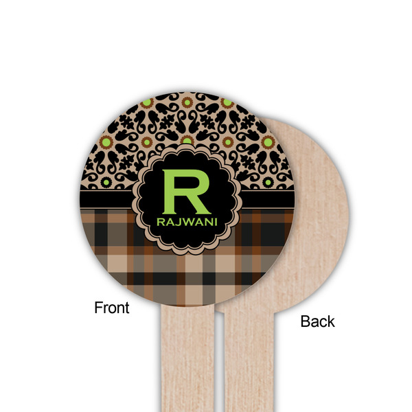 Moroccan Mosaic & Plaid Wooden 6" Food Pick - Round - Single Sided - Front & Back