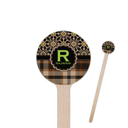 Moroccan Mosaic & Plaid 6" Round Wooden Stir Sticks - Single Sided (Personalized)