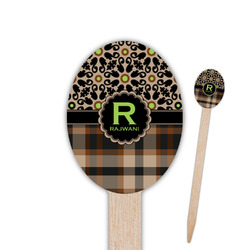 Moroccan Mosaic & Plaid Oval Wooden Food Picks - Single Sided (Personalized)