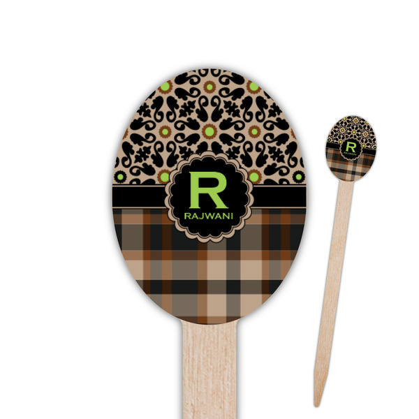 Custom Moroccan Mosaic & Plaid Oval Wooden Food Picks (Personalized)