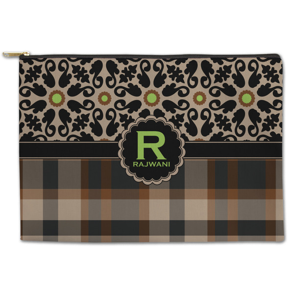 Custom Moroccan Mosaic & Plaid Zipper Pouch - Large - 12.5"x8.5" (Personalized)