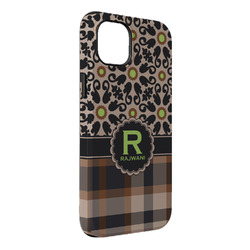 Moroccan Mosaic & Plaid iPhone Case - Rubber Lined - iPhone 14 Plus (Personalized)