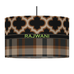 Moroccan & Plaid 12" Drum Pendant Lamp - Fabric (Personalized)